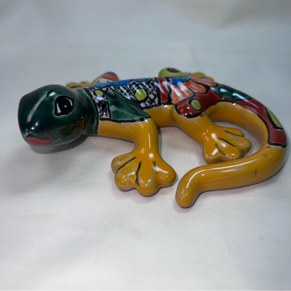 Mexican Folk Art Talavera Pottery Hand Painted Iguana Lizard Bearded Dragon 5” - Picture 5 of 12
